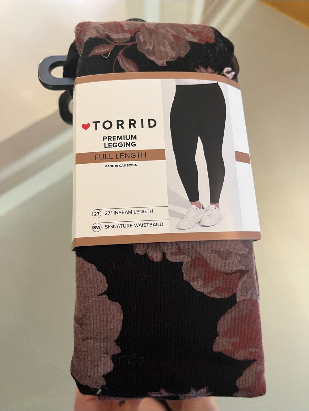 torrid Black Leggings with Mauve Floral Print